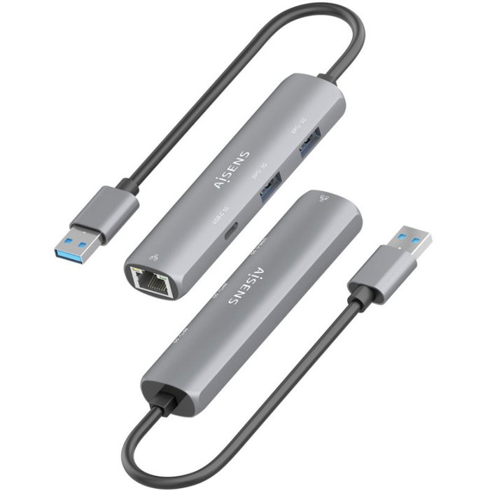 Aisens Docking Station USB-A a Gigabit Ethernet + Hub 1xUSB-C y 2xUSB-A, Gris
